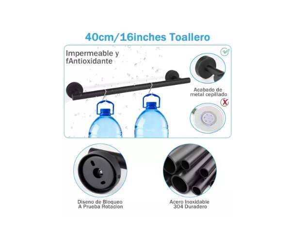 Set de 7 accesorios para baño. Acero Inoxidable