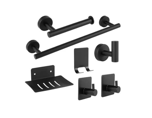 Set de 7 accesorios para baño. Acero Inoxidable